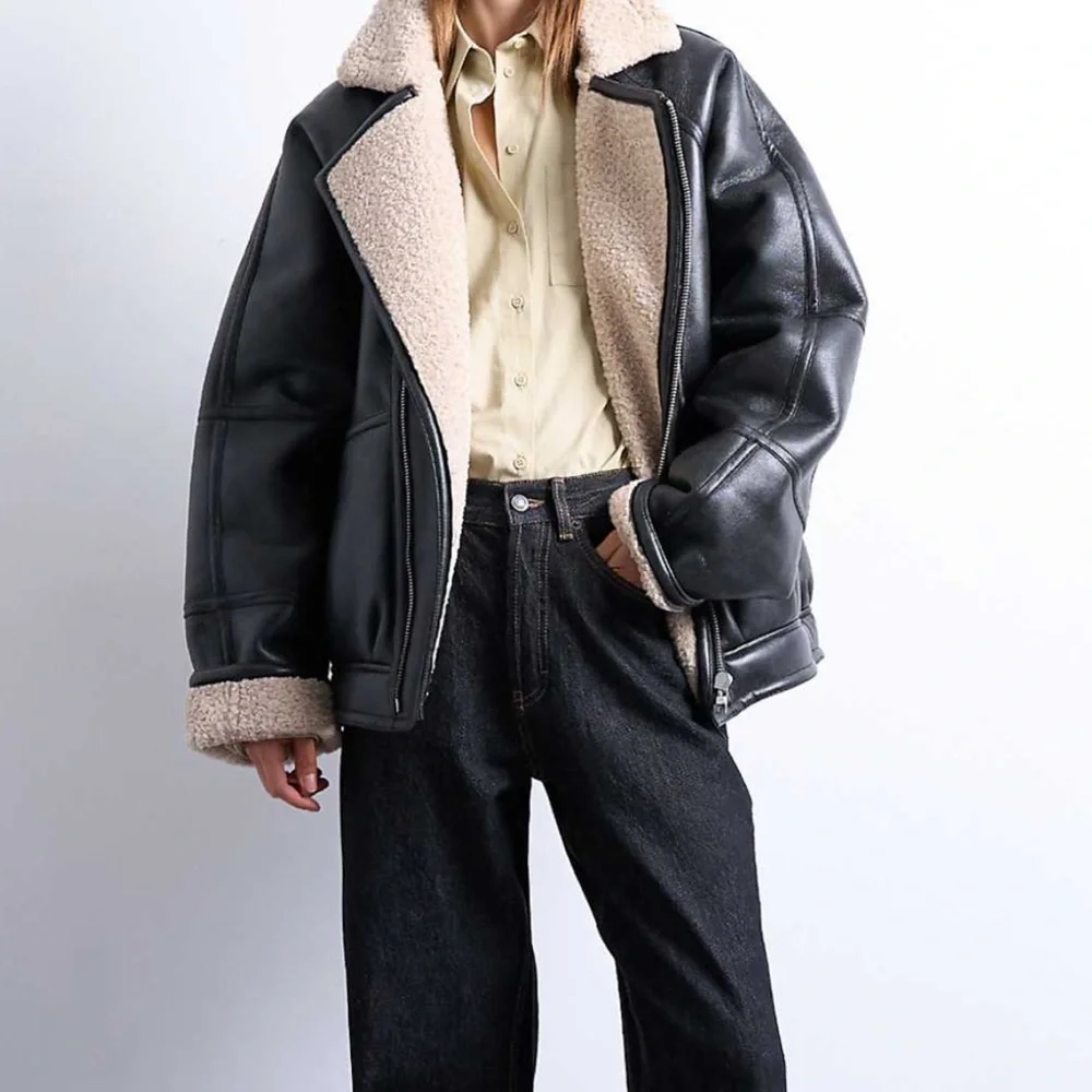 NWT TopShop leather shearling bomber jacket - Picture 2 of 6